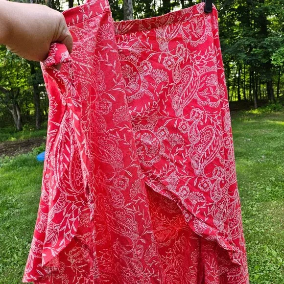 Universal Thread Womens Coral Paisley Ruffle Wrap Skirt XXL Cotton/Rayon Blend - Picture 8 of 16
